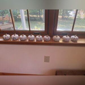 White ceramic Decorative Pumpkins with Halloween Letters